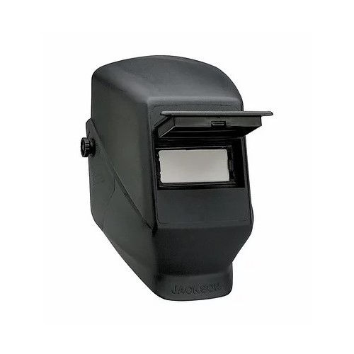 Jackson Safety 14986 Jackson Passive Welding Helmet 2&quot; x 4.25&quot; Flip Front Viewing Area with 187 Blades Hard Hat Adapter - Shade 10 - Black
